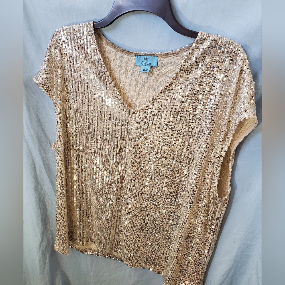 Cece Gold Or Is It Silver  Sequin Women's Top Size XL - Picture 3 of 8